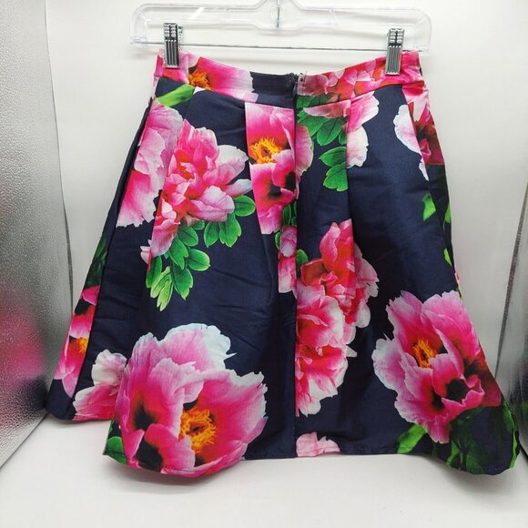 Miss Kim Junior Skirt Floral Pink Blue Size Medium Length 18" Made In USA Zip - Picture 2 of 8